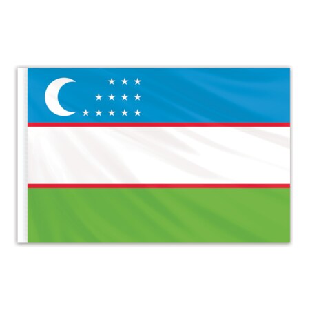 Uzbekistan Indoor Nylon Flag 2'x3' With Gold Fringe